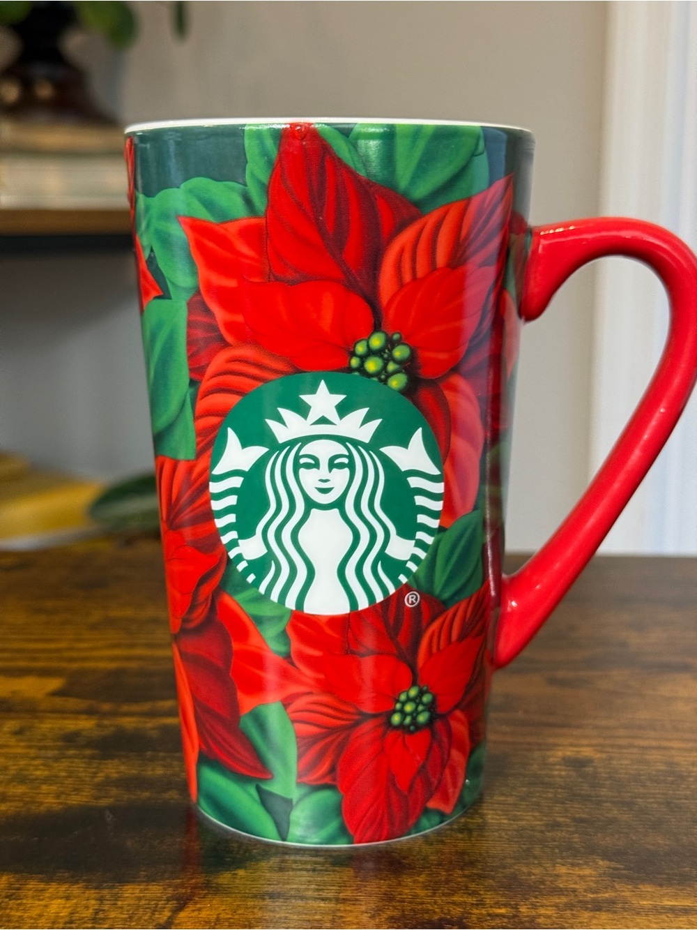 Starbucks Red and Green Poinsettia Ceramic Mug